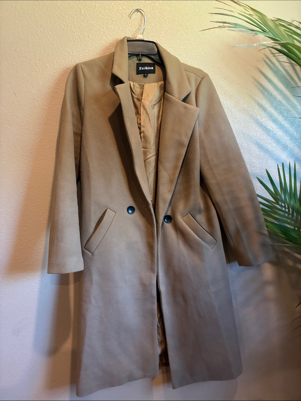 Women's Tan Wool-Blend Single-Breasted Coat